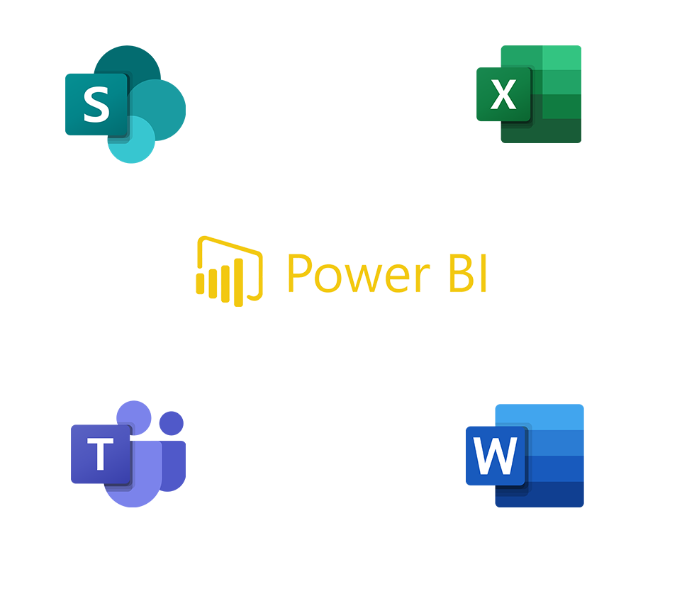 Logos de Excel, SharePoint, Word, Power BI et Teams